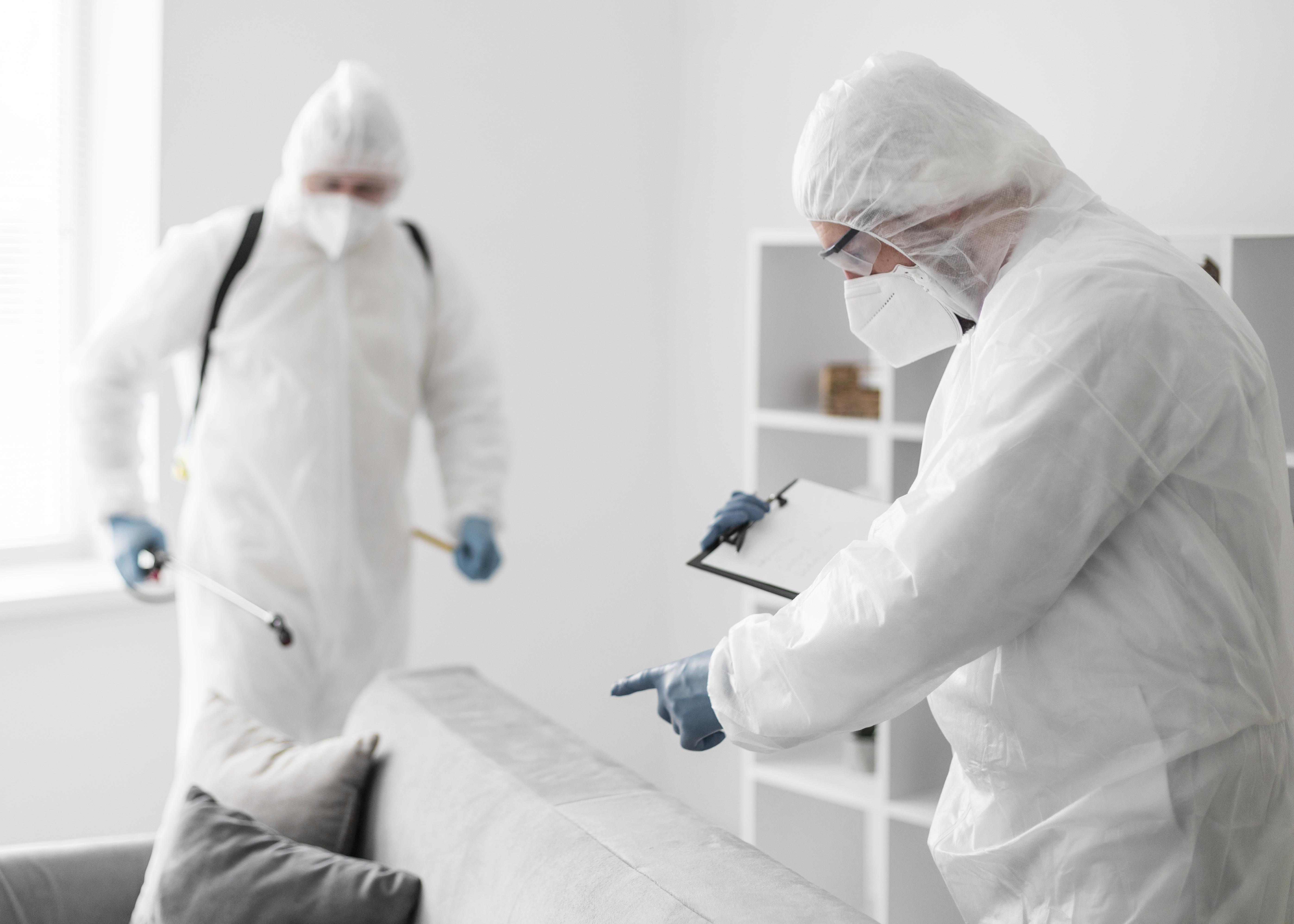 Bed bug removal service being performed in a fully furnished apartment